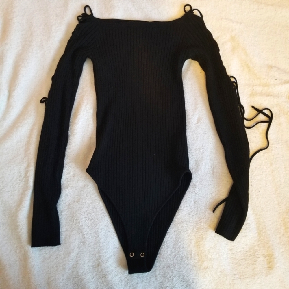 Contemporary Black Lace-up Bodysuit
